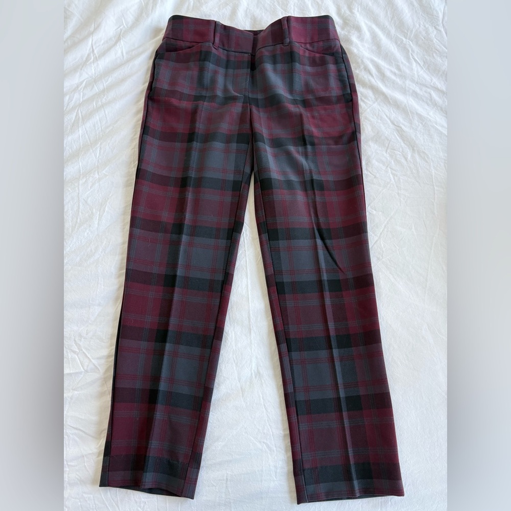 plaid ankle straight pants
